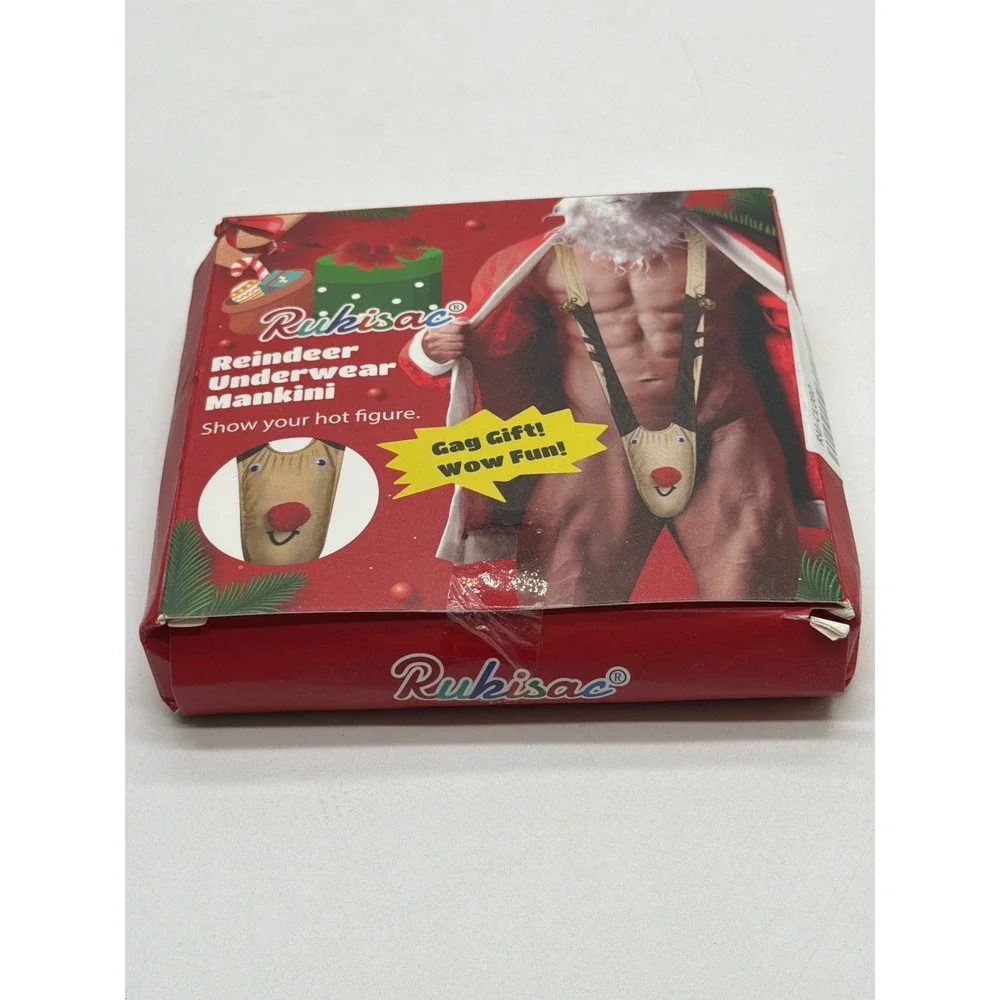 Rukisac Mens Reindeer Underwear Mankini Christmas Novelty Gift Thong One Size